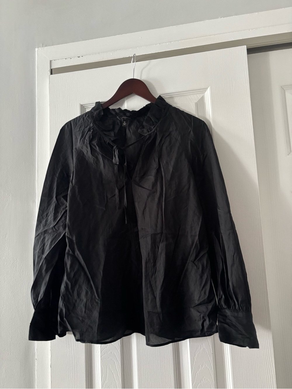 Black Ruffled Tie-Neck Blouse